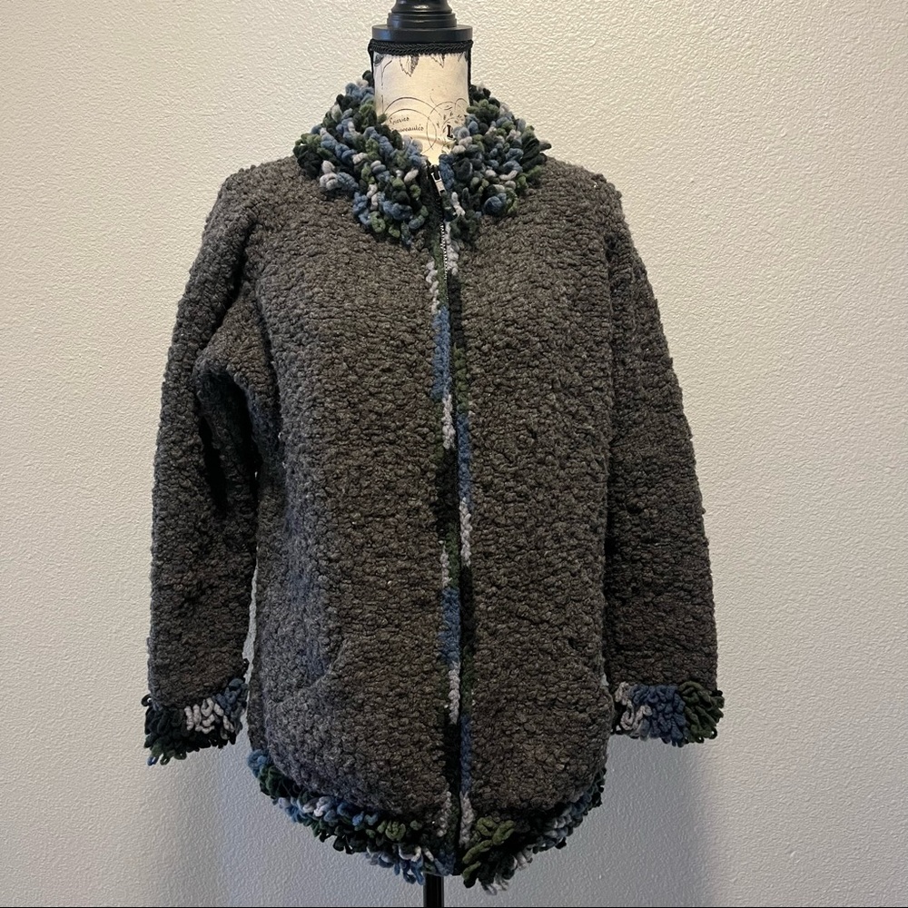 Vintage Sweater Venture Hand Knit Full Zip Pocketed Merino Wool Size M Gift